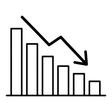 Elle çizilmiş bir çubuk grafiği, aşağı bakan bir ok ile azalan bir eğilimi gösterir.