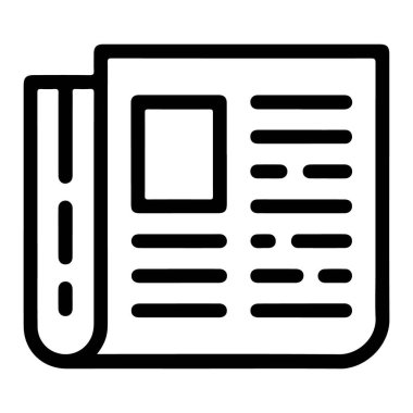 Katlanmış bir gazeteyi manşet ve makalelerle temsil eden minimalist bir siyah beyaz çizgi.