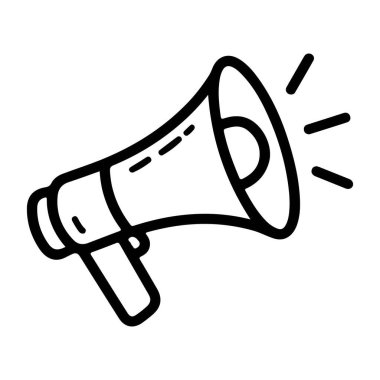 Üzerinde ses dalgaları olan bir megafonun minimalist siyah beyaz çizgisi..