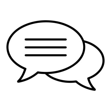 İki konuşma baloncuğunun minimalist siyah beyaz çizgisi, birinin içinde metin satırları var..