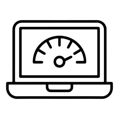 Ekranında hız ve performansı simgeleyen bir hız göstergesi gösteren basit bir dizüstü bilgisayar çizimi.