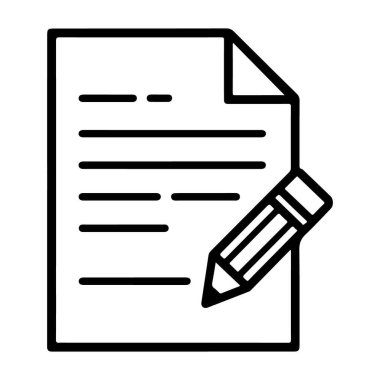 Çizgileri ve kalemi olan bir kağıt parçasını tasvir eden minimalist siyah beyaz bir simge..