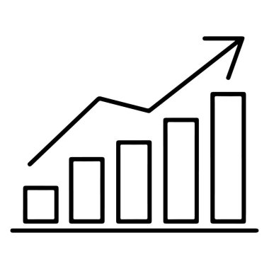 Bir çubuk çizelgesinin minimalist çizimi ve yukarı doğru eğimli bir ok büyümeyi gösteriyor.