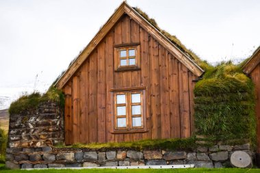 Çatıda çimenli çim evler