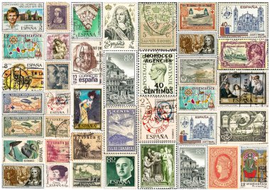 Vintage Fransız post pulkoleksiyonu, kolajlı levha