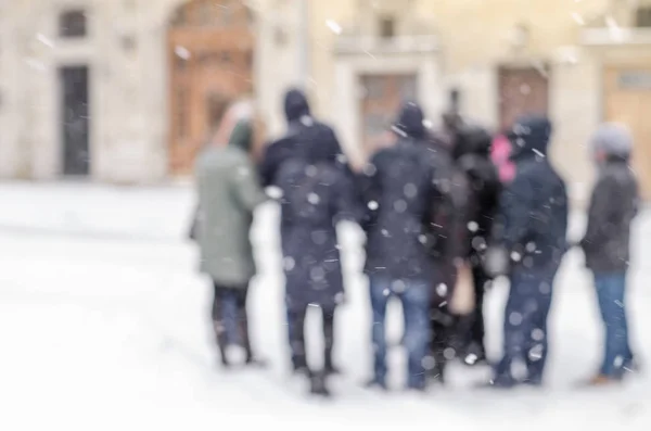 Groep Van Mensen Slecht Weer Levensstijl Blizzard Kerst Koude Wazig — Stockfoto