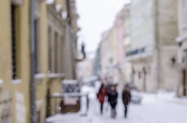 Groep Van Mensen Slecht Weer Levensstijl Blizzard Kerst Koude Wazig — Stockfoto