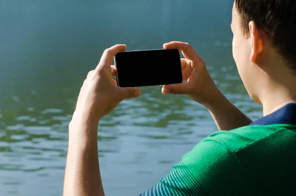 Zavřít Bederní Obchodní Muž Pomocí Smartphone Mobilní Telefon Venkovní Černá — Stock fotografie