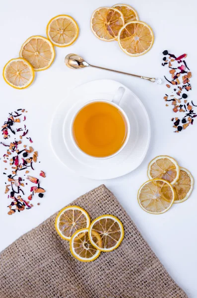 Orange Herbal Flavored Christmas Tea Cinnamon Cardamom Honey White Cup — Stock Photo, Image