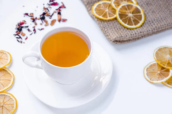 Orange Herbal Flavored Christmas Tea Cinnamon Cardamom Honey White Cup — Stock Photo, Image