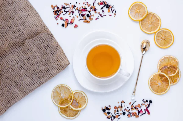 Orange Herbal Flavored Christmas Tea Cinnamon Cardamom Honey White Cup — Stock Photo, Image