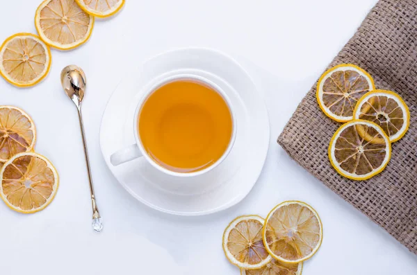 Orange Herbal Flavored Christmas Tea Cinnamon Cardamom Honey White Cup — Stock Photo, Image