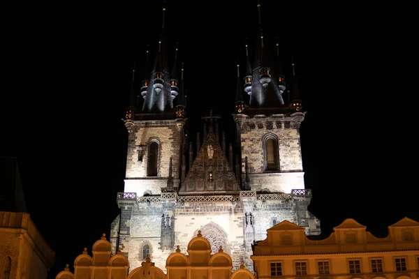 Praga Ciudad Vieja Plaza República Checa Noche Ciudad Europea — Foto de Stock