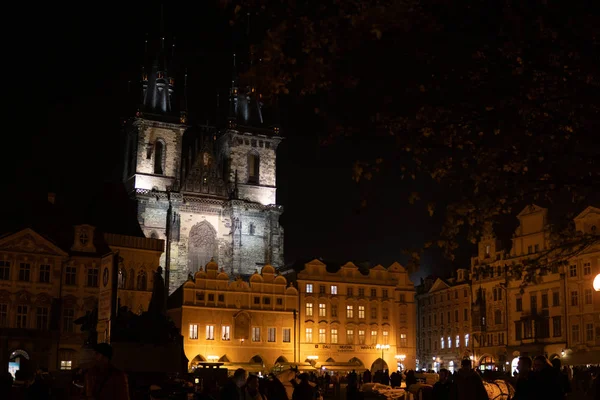 Noche Ciudad Europea Praga Plaza de la Ciudad Vieja República Checa — Foto de Stock