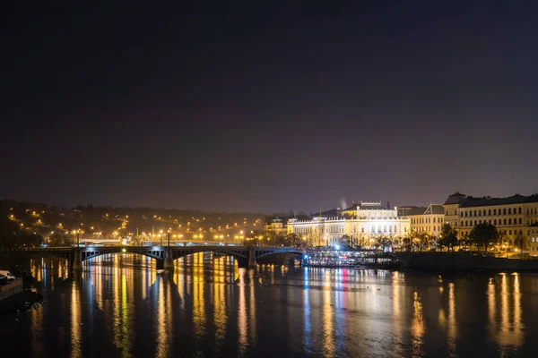 The night city of Prague Panoramic photo Night European city — Stock Photo, Image