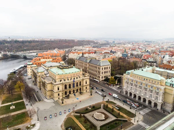 Veduta aerea drone Praga Architettura dell'antica città europea — Foto Stock