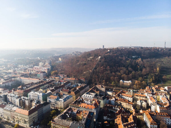 Aerial drone view Prague Architecture of the ancient European city