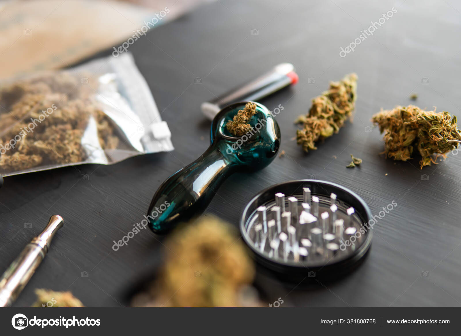 Marijuana Smoking Pipe Marijuana Grinder Fresh Marihuana Stock Photo by  ©cendeced 381808768