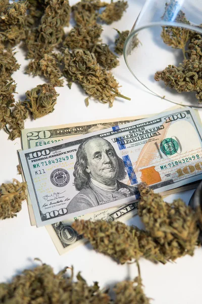 Füves Bimbók Cbd Thc Gyógynövény Pénz Marihuána Dollárbankjegyek Cannabis Pénz — Stock Fotó