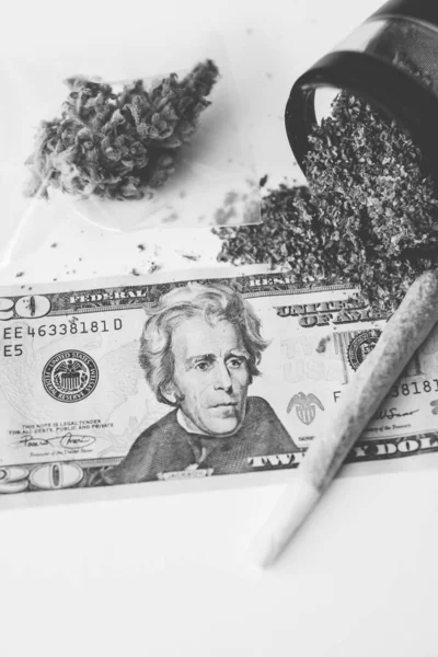 Marijuana Bud Dan Uang Kertas Dolar Obat Cbd Thc Pot — Stok Foto