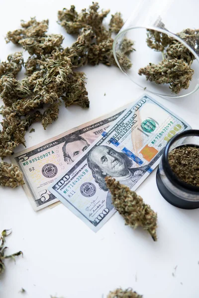 Kannabisz Közgazdaságtanból Pénz Sativa Egészségi Állapota Marihuána Dollárbankjegyek Cbd Thc — Stock Fotó