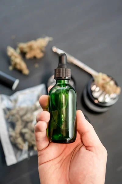 Cbd Cannabis Oil Close Product Van Hennep Medicinale Marihuana — Stockfoto