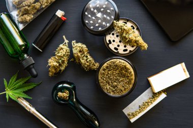 Kenevir tomurcukları için CBD ve THC. Makro Kenevir tomurcukları