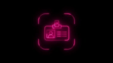 Tarama çerçevesi içinde profil sembolü olan parlayan pembe bir kimlik simgesinin neon animasyonu. Bu modern 4k hareket grafiği kimlik, giriş ve güvenlik kavramları için mükemmeldir.