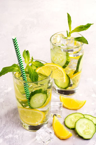 Fresh cucumber water with lemon and mint.