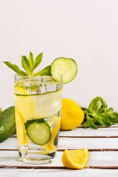 Fresh cucumber water with lemon and mint.
