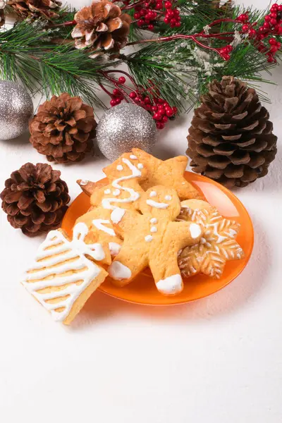 Ginger Cookie White Background Christmas Background — Stock Photo, Image