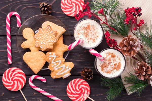 Christmas Eggnog Glass Mug Cinnamon Christmas Decorations — Stock Photo, Image