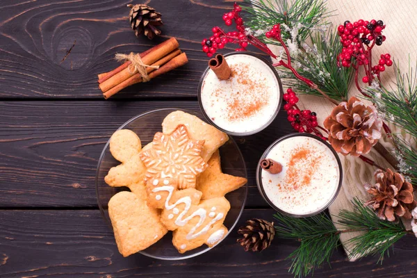 Christmas Eggnog Glass Mug Cinnamon Christmas Decorations — Stock Photo, Image