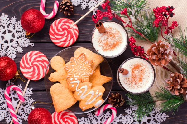 Christmas Eggnog Glass Mug Cinnamon Christmas Decorations — Stock Photo, Image