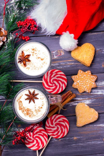 Christmas Eggnog Glass Mug Cinnamon Christmas Decorations — Stock Photo, Image