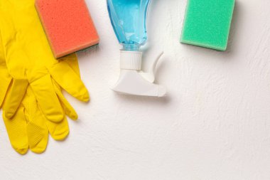 Temizlik seti. Temiz kadar bahar. Beyaz arka plan üzerinde