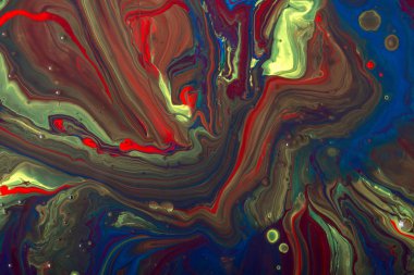 Akrilik boyalar karışımı soyut sıvı mermer doku sıvı sanatı. Derin renkli arka plan