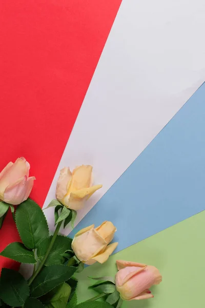 Букет цветов на многоцветном фоне. Розы — стоковое фото