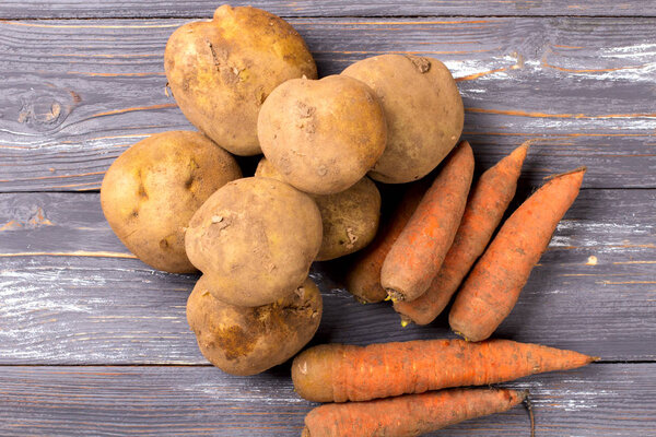Potatoes and carrots. Autumn harvest.