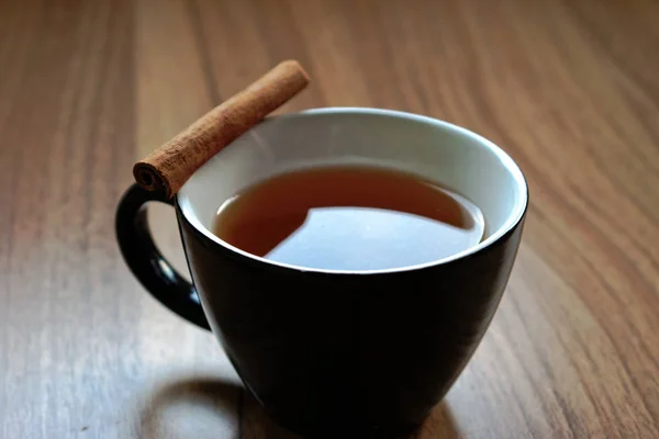 Cup Tea Cinnamon Stick Wooden Table — Stock Photo, Image