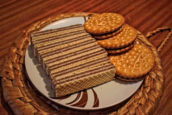Fechar Biscoitos Uma Chapa — Fotografia de Stock