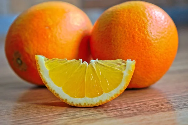 Closeup Oranges Wooden Table — Stock Photo, Image