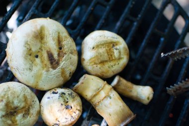 BBC 'nin üzerinde portobello mantarı yakın plan.