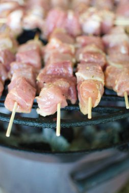 Izgarada domuz şiş yakın çekim