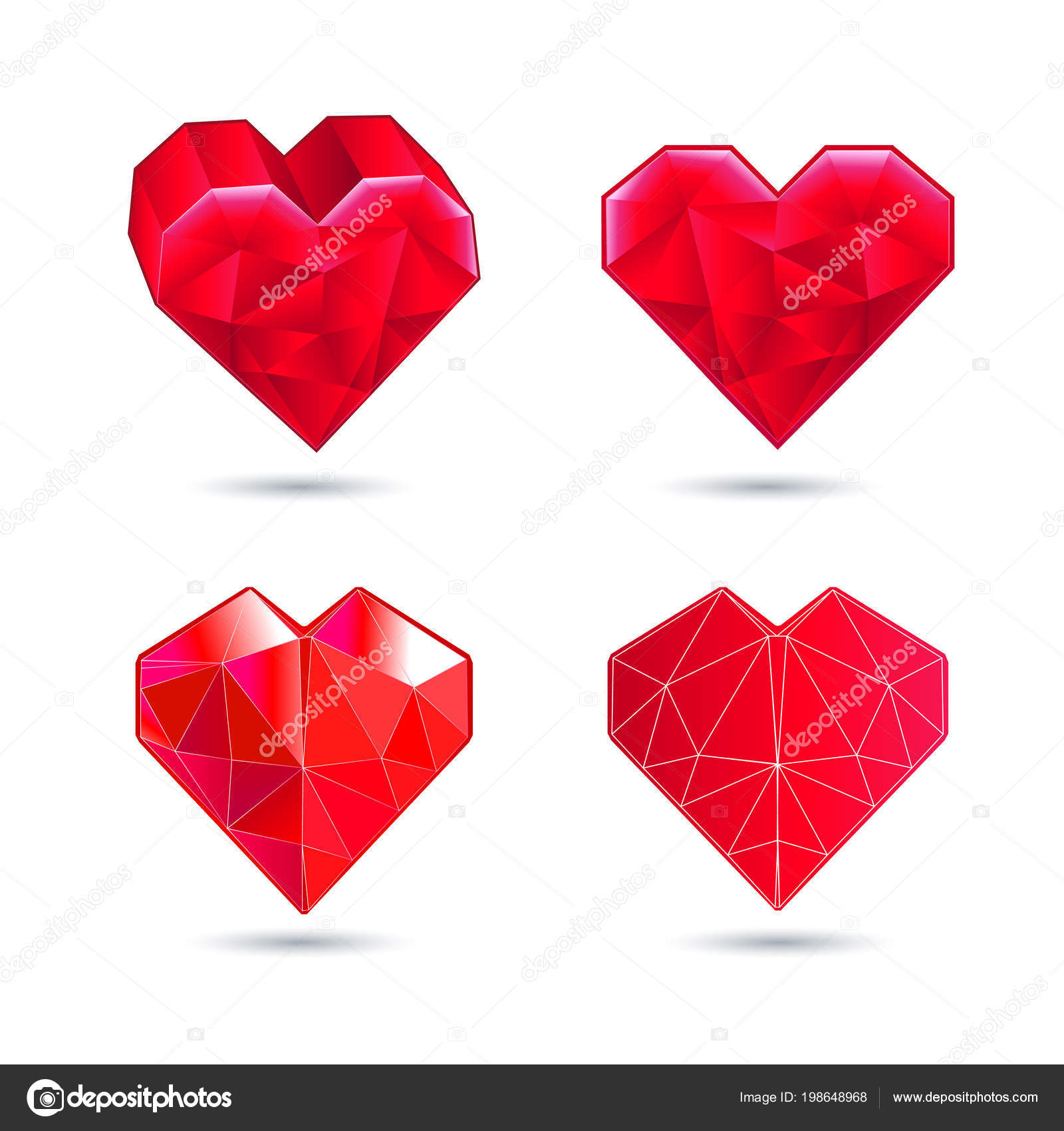 Vector Hearts Set Color Icon Red Heart In The Form Vector Hearts Set Color Icon Red Heart In The Form
