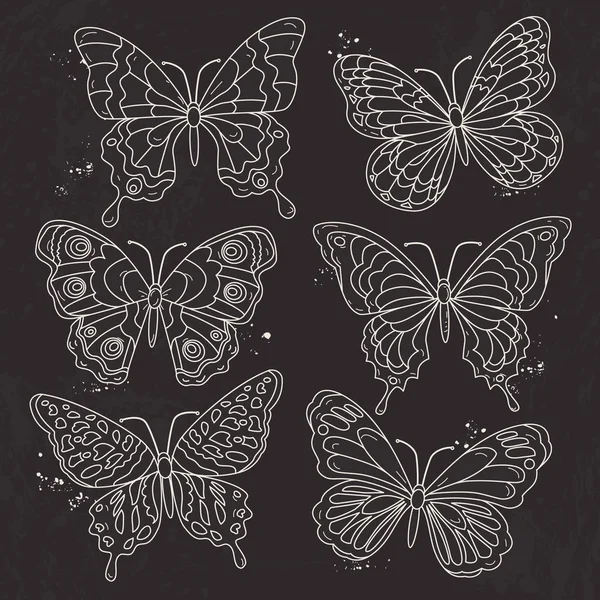 Vektor Illustration Weiße Silhouette Set Verschiedene Dekorative Schmetterlinge Insekt Tätowierung — Stockvektor