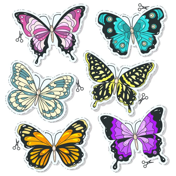 Vector kleurrijke pictogrammen, stelt u verschillende decoratieve vlinders — Stockvector