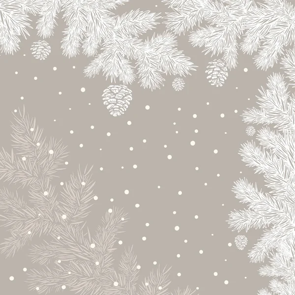 白色的树的分支剪影与圆锥和雪. — 图库矢量图片