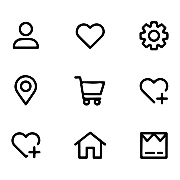 Ticari Web Simgeleri Alış-veriş, Araba, Ev, Kullanıcı, Kalp, Konum, Vites Vektörü