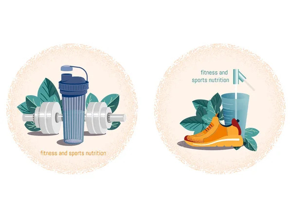 Set van twee stickers met graan textuur op het thema van gezonde levensstijl, fitness en sportvoeding. — Stockvector